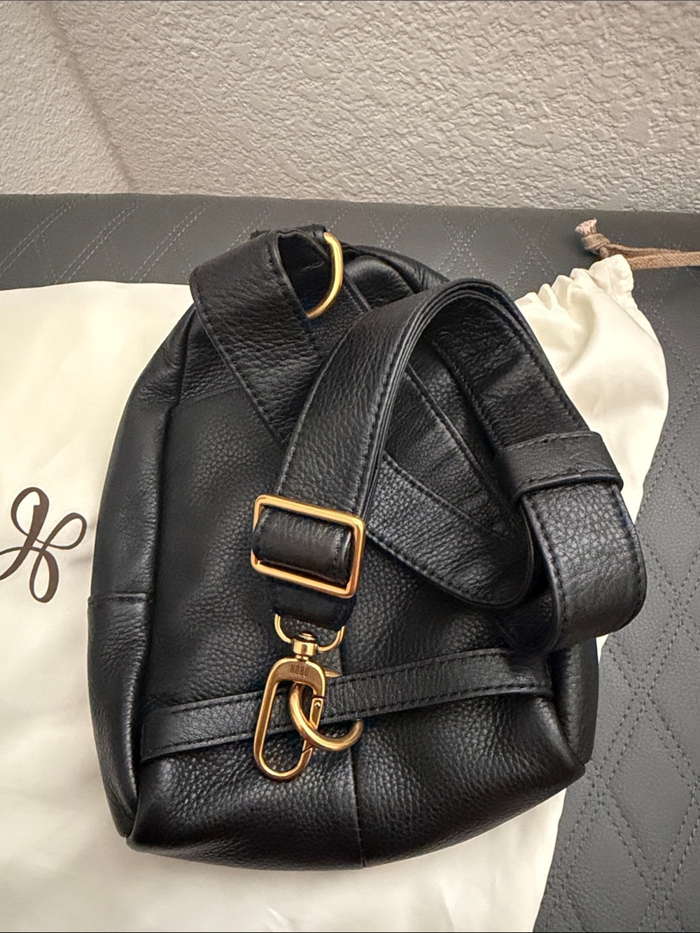HOBO Fern Black Pebbled Leather Mini Sling Bag with Gold Hardware - Picture 3 of 10
